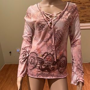 GOA LA Pink Brown Rhinestones embroidery Animal Print Size L